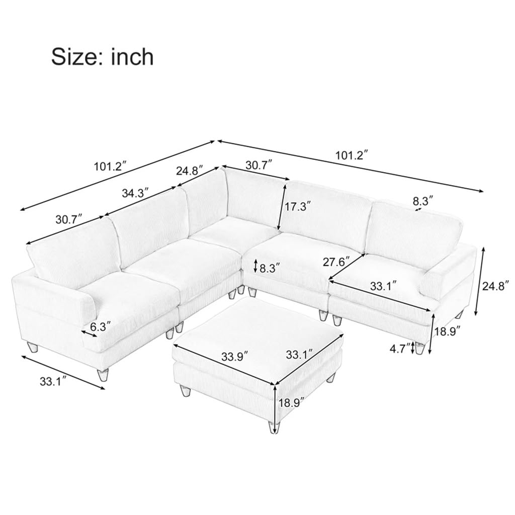 FANCUF Modular Sectional Sofa with Ottoman L Shaped Corner Sectional for Living Room, Office, Spacious Space