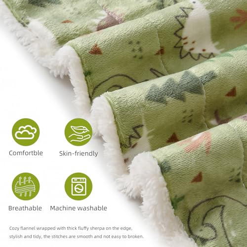 UKUSSO Sherpa Kids Blanket Cozy Cute Baby Blankets for Boys and Girls Animal Pattern Throw Blankets Plush Flannel Warm Dinosaur Toddler Blanket for Daycare,Green 30"x40"