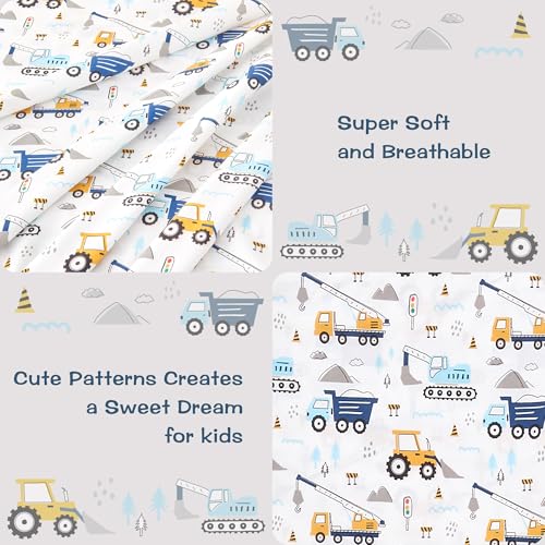 lasoftan Kids Sheet Set Twin Size 3 Pcs, Boys Twin Sheet Set with Blue Excavator Car Pattern，Kids Boys Twin Fitted Sheet ，Breathable & Silky Soft Microfiber Kids Fitted Sheet