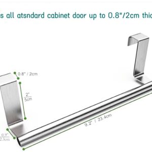 RUIBAOLY Stainless Steel Over Door Towel Rack Bar Holders for Universal Fit on Over Cabinet Cupboard Doors ，9.2" Wide - 2 Pack(Silver)