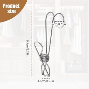 Stainless Steel Metal Long Tail Clip with Hooks, 2024 New Stainless Steel Clothespins with Hooks, Hanging Clips for Offices, Upgrade Extra Large Clothes Pins Metal Clips for Bathrooms (20)