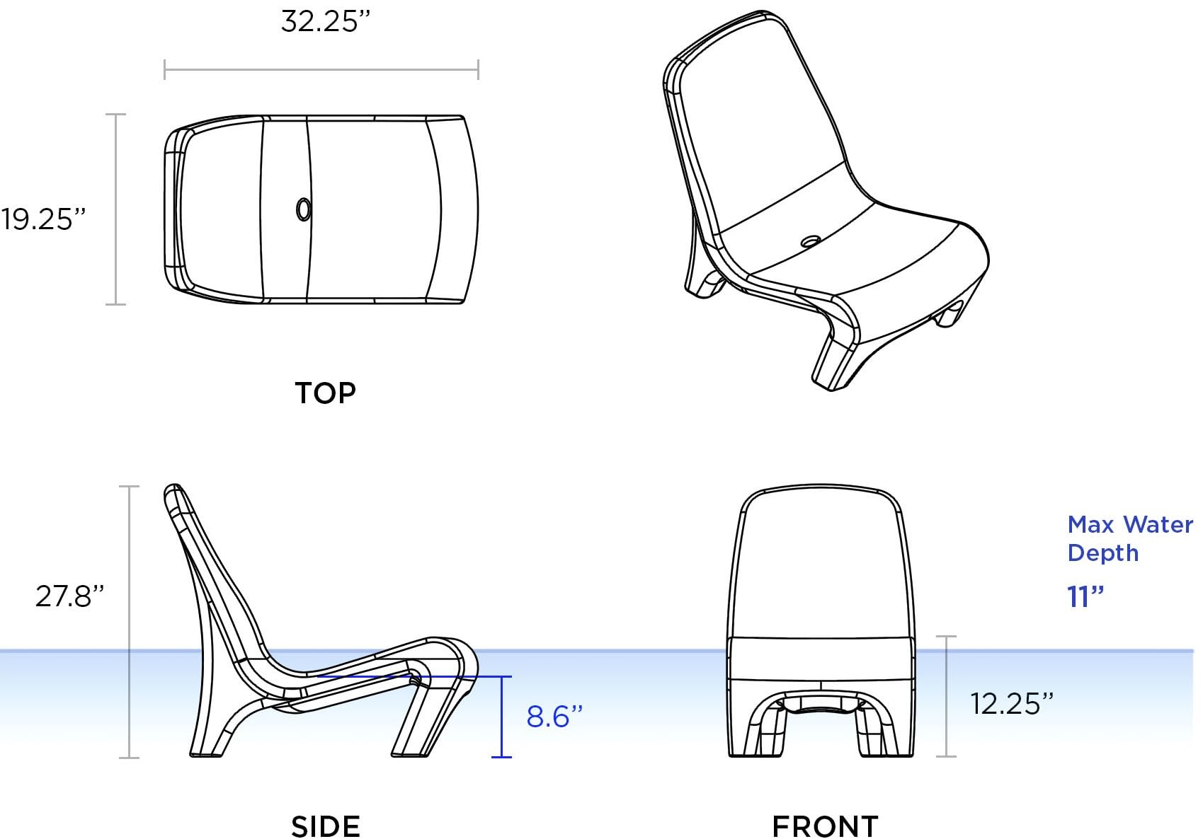 REZVANI FURNITURE STUDIO Tenjam Freelo in Pool Lounge Chair for Sun Shelf, Pool Chairs and Lounger for in Pool Tanning Ledge That Support up to 11" of Water Depth (Custom Color)