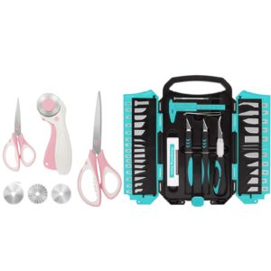 manufore blue craft knife and pink sewing scissors bundle