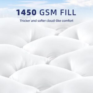 BDEUS Twin Mattress Topper, 1450 GSM Extra Thick Mattress Pad Cover Cloud for Body Pain Relief, 3D+7D Snow Down Alternative Bed Topper, Plush Pillow Top with 8-21 Inch Deep Pocket-39 x75 White