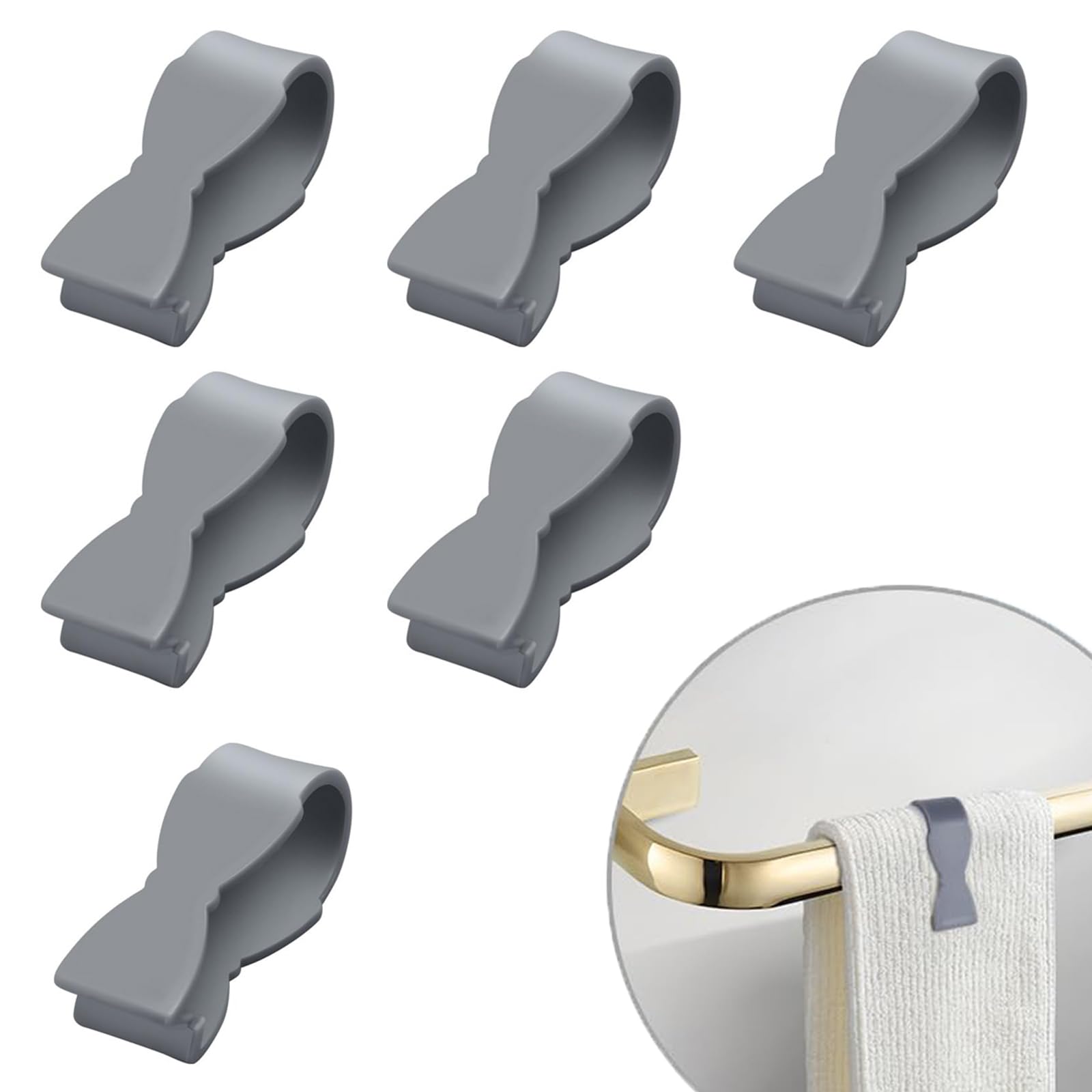 Towel Clips for Kitchen (6Pcs), Keeps Towel from Falling, for Kitchen，Oven Handle, Dishwasher Handle, Bathroom Towel Rack,Quilt Holder Anti-Clamping Fixing Non-Slip Clip (Grey)