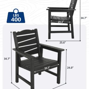 Weatherproof Patio Chair, Poly Lumber Outdoor Patio Chairs with Ergonomic Curved Seat, 400lbs Capacity Outdoor Dining Chairs for Garden, Porch, Lawn & Backyard, Black