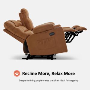 MCombo Electric Power Loveseat Recliner with Console, Faux Leather Power Reclining Sofa with Heat and Vibration, USB Ports, Cup Holders for Living Room PR624 (Saddle)