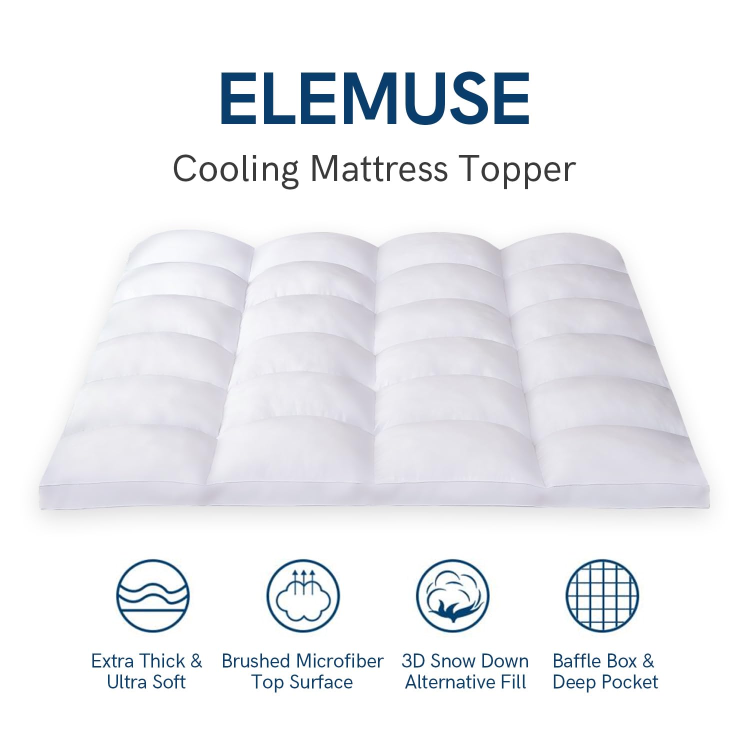 ELEMUSE Cooling Twin XL Mattress Topper for College Dorm, Thick Extra Long Twin Mattress Pad Cover, Plush Breathable Pillowtop with 8-21 Inch Deep Pocket, Overfilled 3D Snow Down Alternative Filling