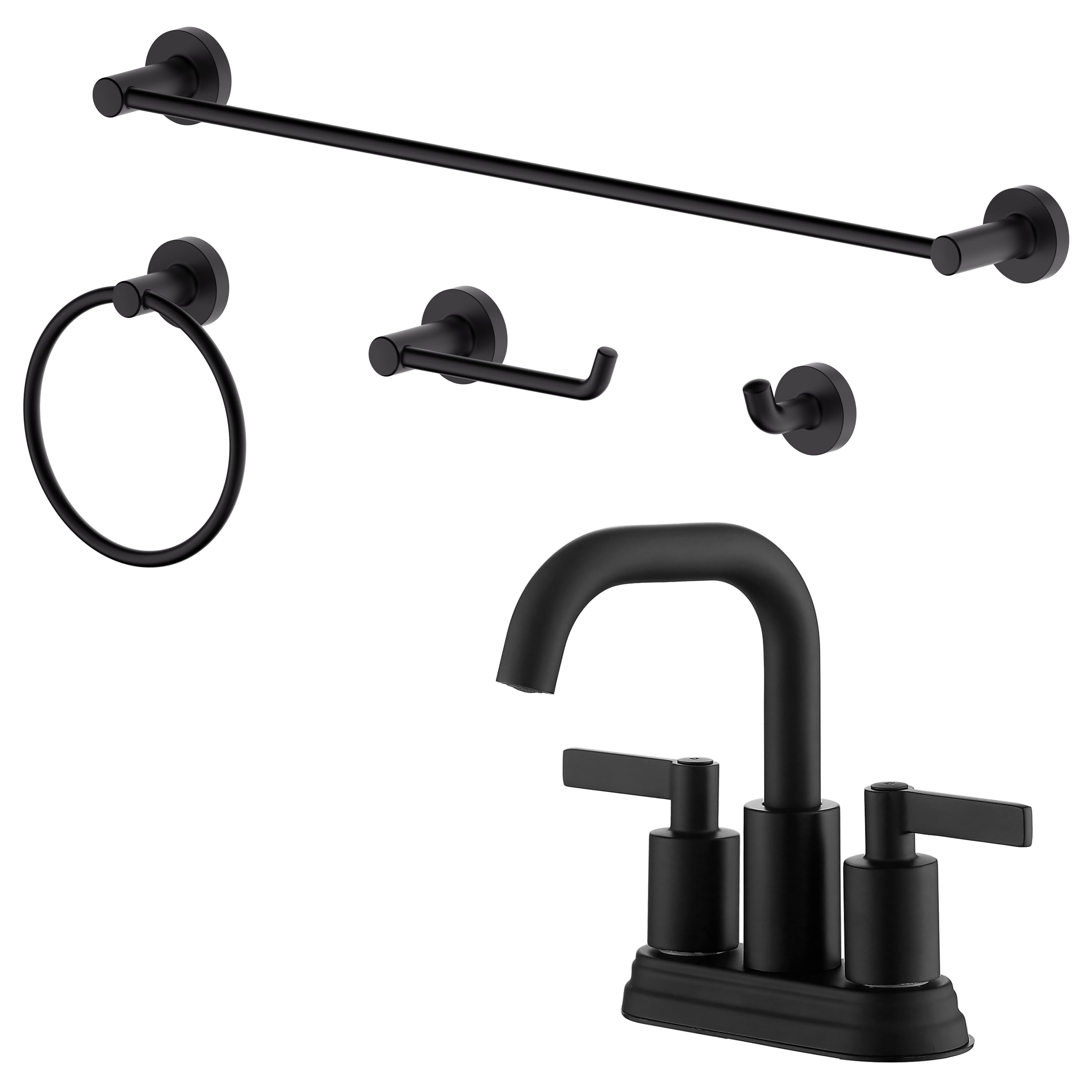 Derengge Centerset Bathroom Faucet and 4-Piece Bath Accessory Set,Matte Black,CB-0545-MT