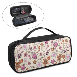 TSVAGA Stethoscope Carrying Case Brown Floral Print Shockproof Travel Storage Bag for Littmann/Omron/ADC/Dixie EMS Stethoscope, with Extra Mesh Pockets Small Accessories