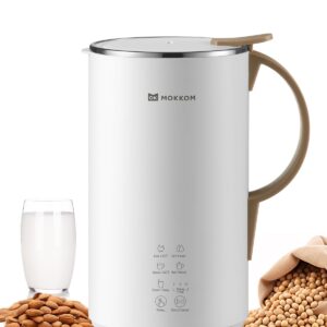 MOKKOM Nut Milk Maker, Automatic Almond Milk Machine for Homemade Plant-Based Milk, Oats, Soy, Dairy Free Beverages, 20 oz Soy Milk Maker with Delay Start/Keep Warm/Self-Clean/Boiling, Pearl White