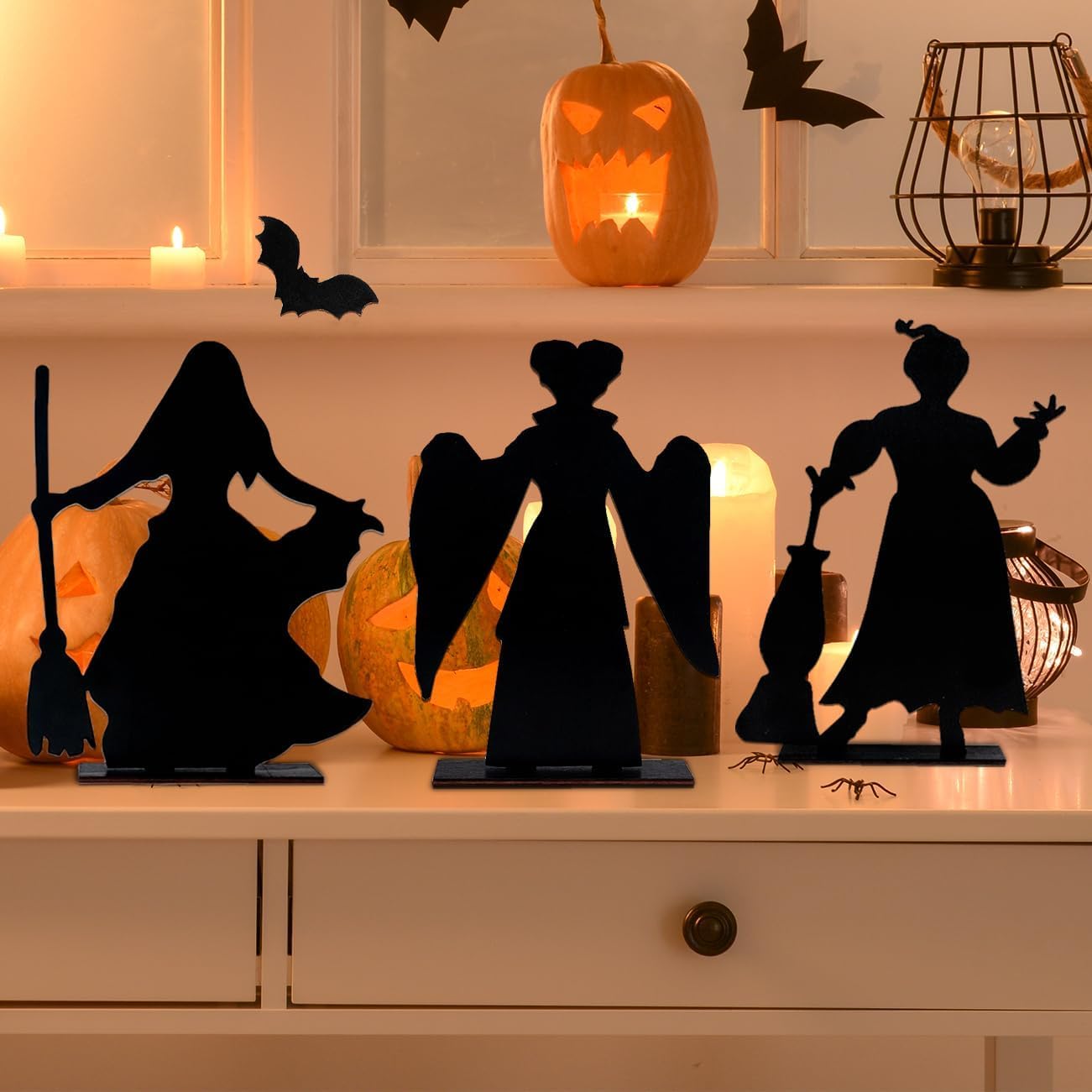 Hocus Pocus Halloween Wooden Table Decorations, 3pcs Black Wooden Table Centerpieces Trick or Treat Witches Table Topper for Halloween Party Decor