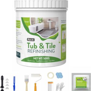 Tub and Tile Refinishing Kit, DIY Sink Bathtub Reglaze Kit White, Tile Paint Kit Bathroom Easy to Use, Low Odor Bathtub Refinishing Paint for Bathroom Porcelain Kitchen Fiberglass