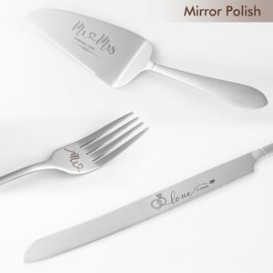 Wedding Cake Knife and Server Set, Mr Mrs Forks and Cake Cutting Set for Wedding for Couples 2024 (Silver)