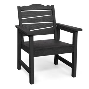 weatherproof patio chair, poly lumber outdoor patio chairs with ergonomic curved seat, 400lbs capacity outdoor dining chairs for garden, porch, lawn & backyard, black