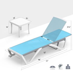 Domi Outdoor Chaise Lounge - Aluminum Adjustable Patio Lounge,Plastic Pool Lounge Chair (2 Aqua Lounges W/Table)