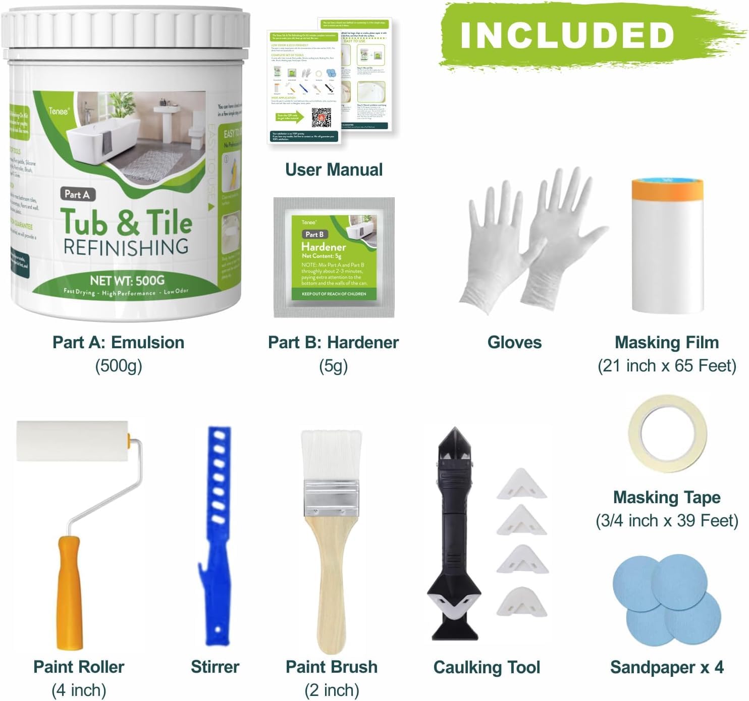 Tub and Tile Refinishing Kit, DIY Sink Bathtub Reglaze Kit White, Tile Paint Kit Bathroom Easy to Use, Low Odor Bathtub Refinishing Paint for Bathroom Porcelain Kitchen Fiberglass