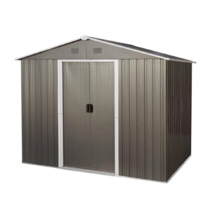 GLANZEND 6x8 Ft Outdoor Storage Shed, Metal Garden Shed with Steel Floor, Double Sliding Doors, Ventilation, Suitable for Backyard, Patio, Garage, Lawn