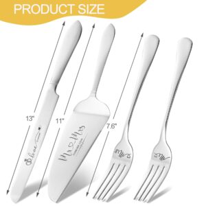 Wedding Cake Knife and Server Set, Mr Mrs Forks and Cake Cutting Set for Wedding for Couples 2024 (Silver)