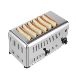 6 slice toaster with 5 bread shade settings, commercial bread baking machine 1.1in wide slot, 1680w, 201 stainless steel, for various bread types