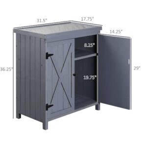 GLANZEND Wooden Garden Storage Shed Cabinet, Outdoor Tools Storage House with 2 Shelves and Waterproof Galvanized Roof Top, for Lawn Backyard Patio, Gray (31.5" W x 17.75" D x 36.25" H)