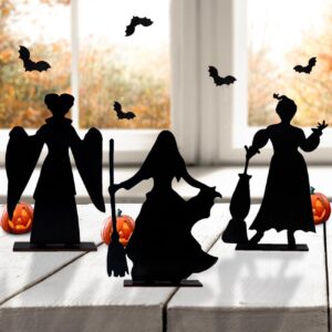 Hocus Pocus Halloween Wooden Table Decorations, 3pcs Black Wooden Table Centerpieces Trick or Treat Witches Table Topper for Halloween Party Decor