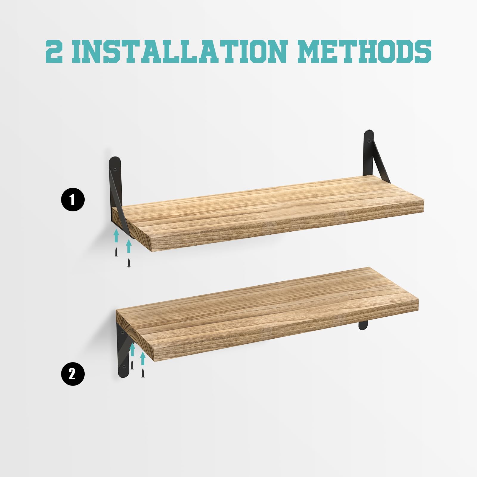 Floating Wall Shelves, Wooden Boards Come with Installation Hardwares, Suitable for Garage, Repair Workshop, Office, Container Home, RVs, 8 Inches x 24 Inches - Pack of 2 Shelves