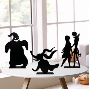 Halloween Night Before Christmas Wooden Table Centerpieces, Jack and Sally Black Table Top for Home Party Decorations, Jack Skellington Table Toppers Wooden Signs for Halloween Party Supplies