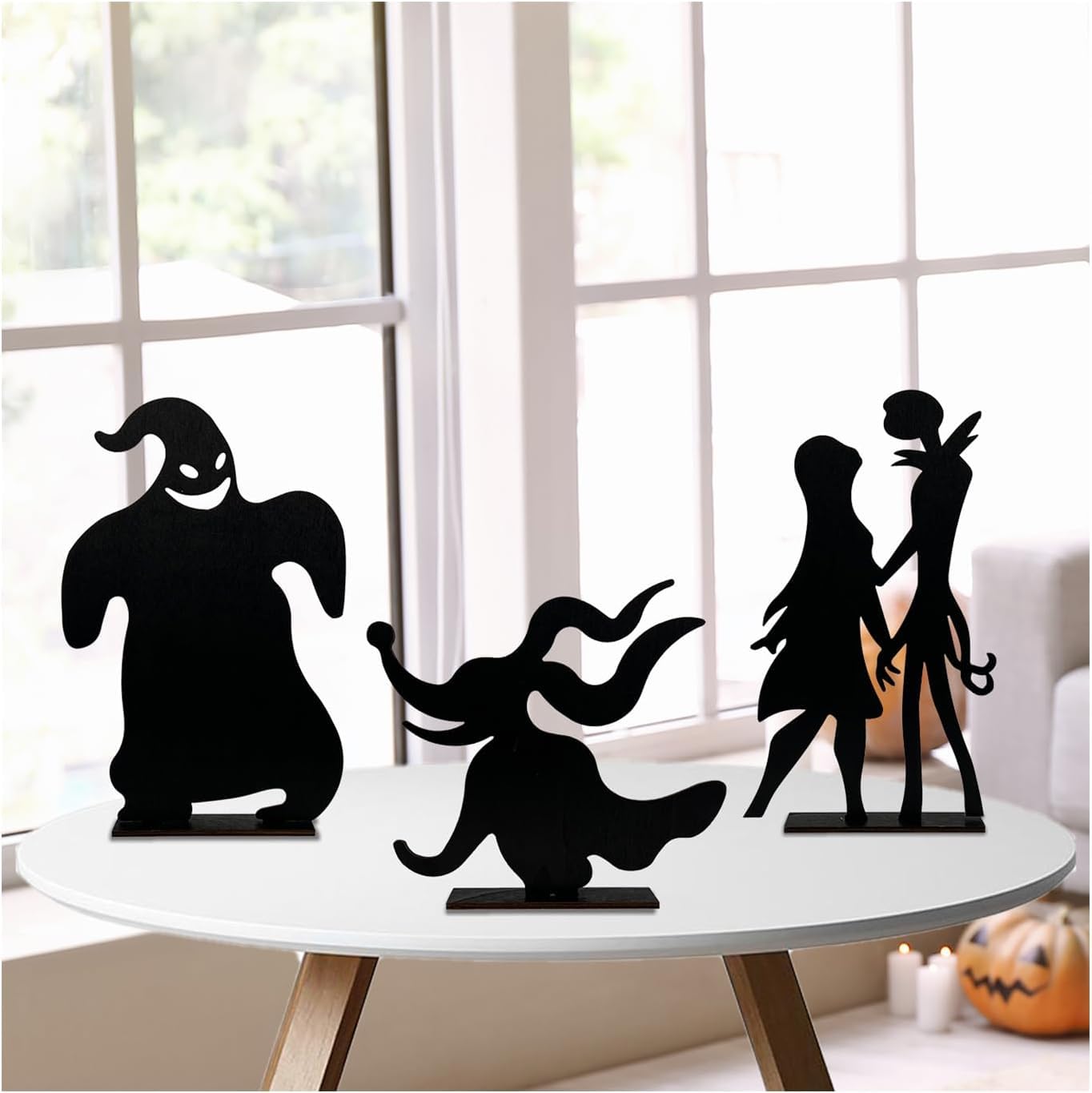 Halloween Night Before Christmas Wooden Table Centerpieces, Jack and Sally Black Table Top for Home Party Decorations, Jack Skellington Table Toppers Wooden Signs for Halloween Party Supplies