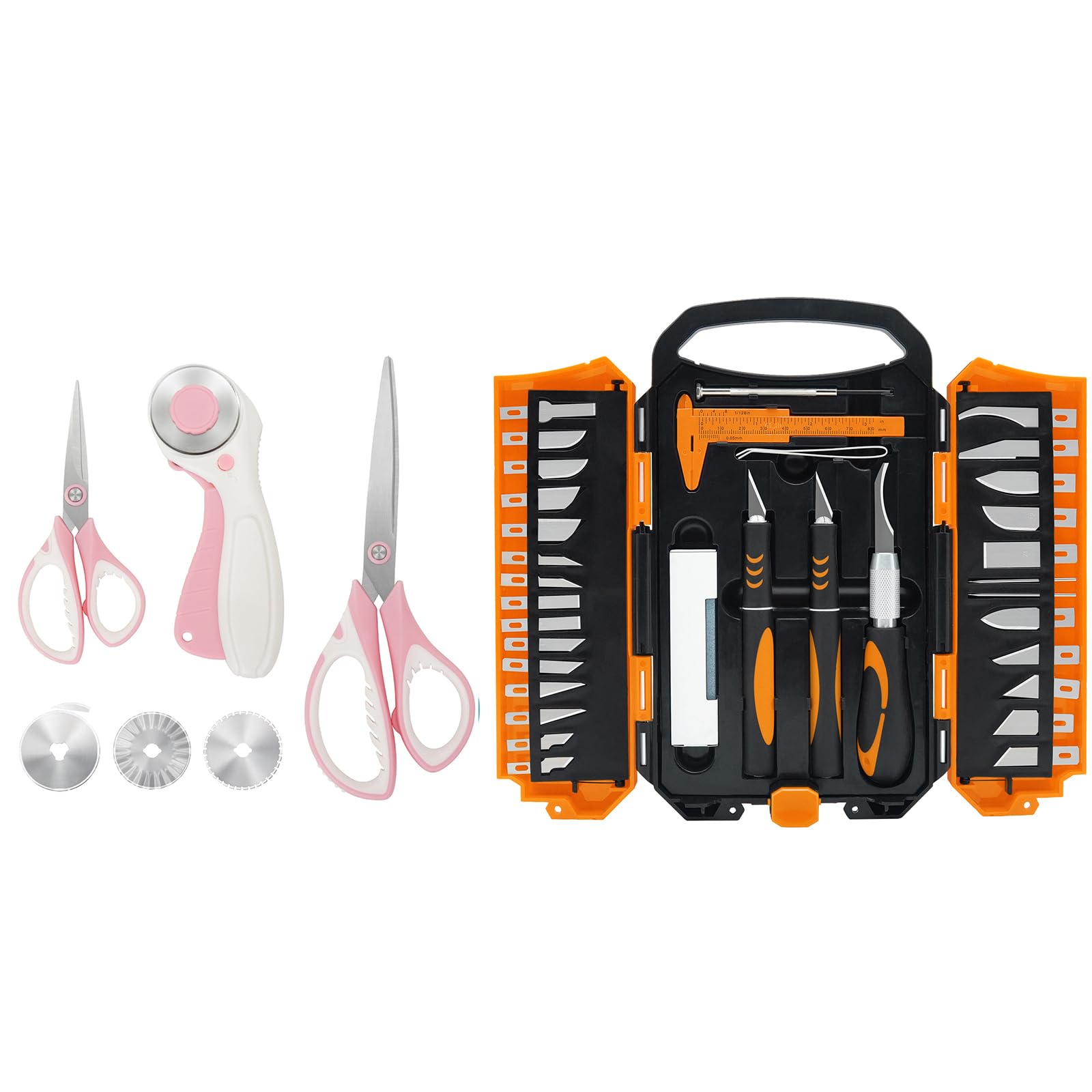 MANUFORE Orange Carft Knife and Pink Sewing Scissors Bundle