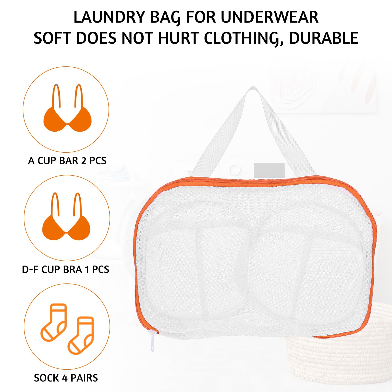 cobee 2 Pack Bra Laundry Bags for Washing Machine Lingerie, Mesh Wash Bag For Bras with Handle, Non-Deform 3D Protector Bra Laundry Bag for Women Underwear Brassiere Delicates A to C Cups(Orange)