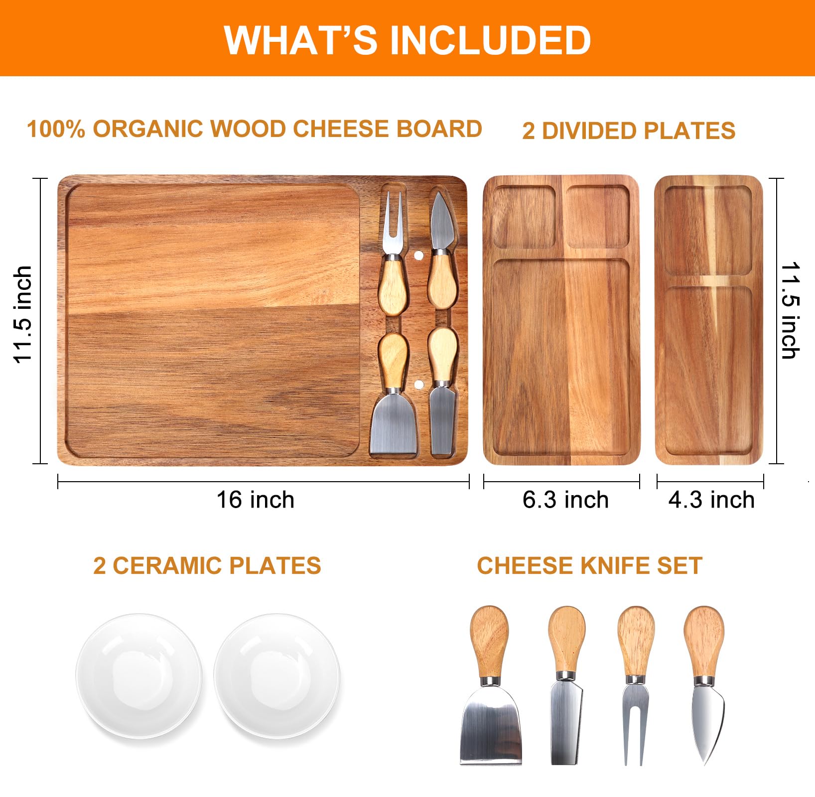 9 PCS Acacia Wood Cheese Board and Knife Set Large Charcuterie Platter Meat Cheese and Cracker Tray Vegetarian Fruit Snack Board Food Serving Tray Grazing Board Magnetic Charcuterie Board Gift Set