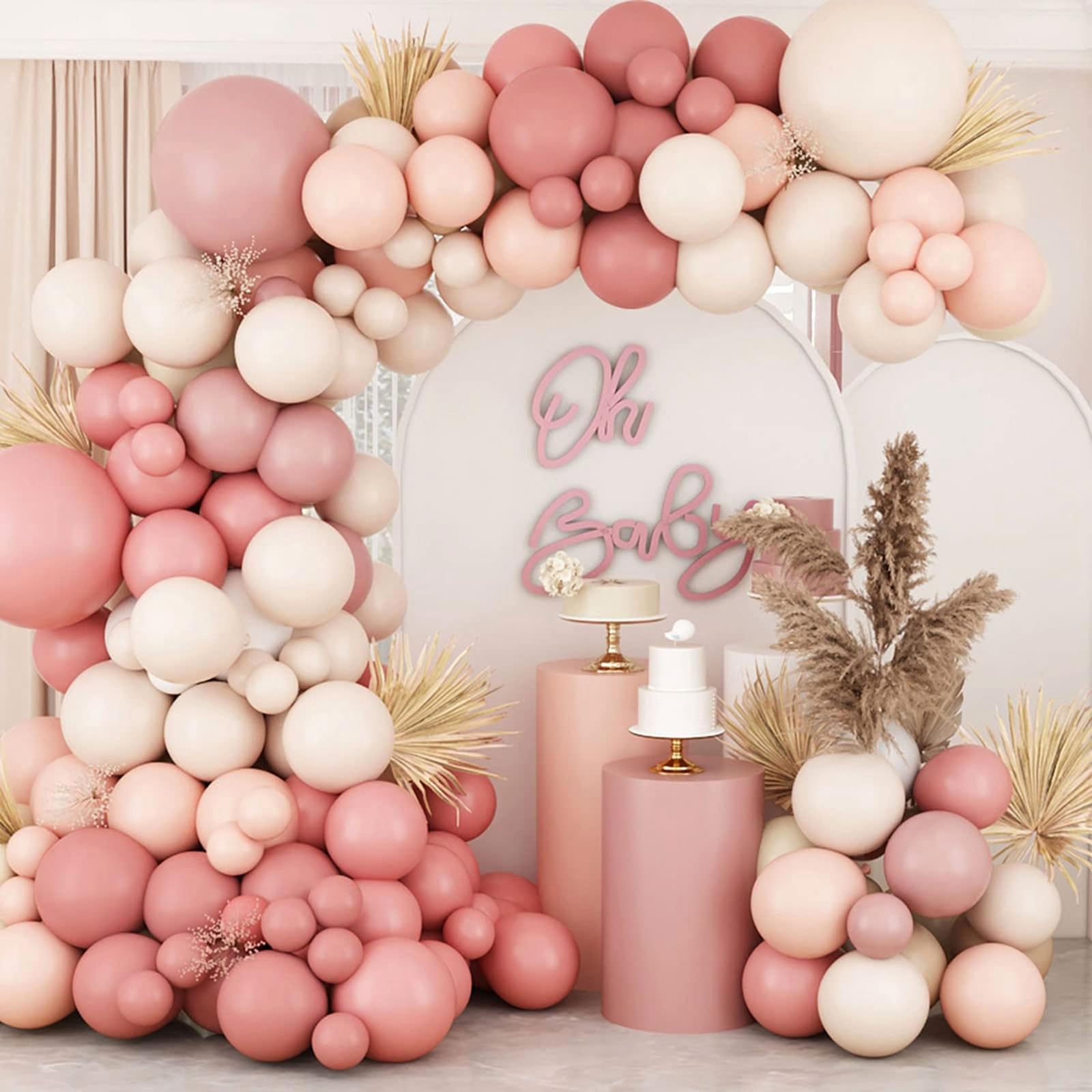 Retro Blush Pink Balloon Arch Kit-Dusty Pink Cream Peach White Sand Balloon Garland,Boho Pastel Pink Balloons Party Decorations for Girl's Baby Shower,Kid's Birthday Party,Wedding Bridal 109PCS