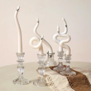 Conelist 5 Pack Halloween Ghost Candles Spiral Unscented White Candles Twisted Taper Candlesticks Halloween Decor Candle for Home Ghost Spooky Decor Halloween Party Dinner Table Birthday Decorations