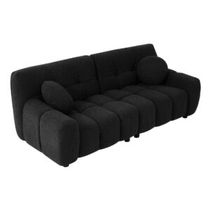 Boucle Sofa Couch, 72.8" Modern Comfy Upholstered Love Seat 2 Seater Tufted Cloud Couch, Cozy Teddy Loveseat Sofa with 2 Accent Pillows for Living Room Apartment Bedroom, Black