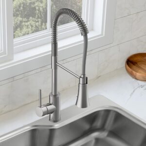 Design House Kitchen Sink and Faucet Set - Single Bowl Stainless Steel Sink, Drain Strainer, and Satin Nickel Pull Down Faucet with Dual Function Spray