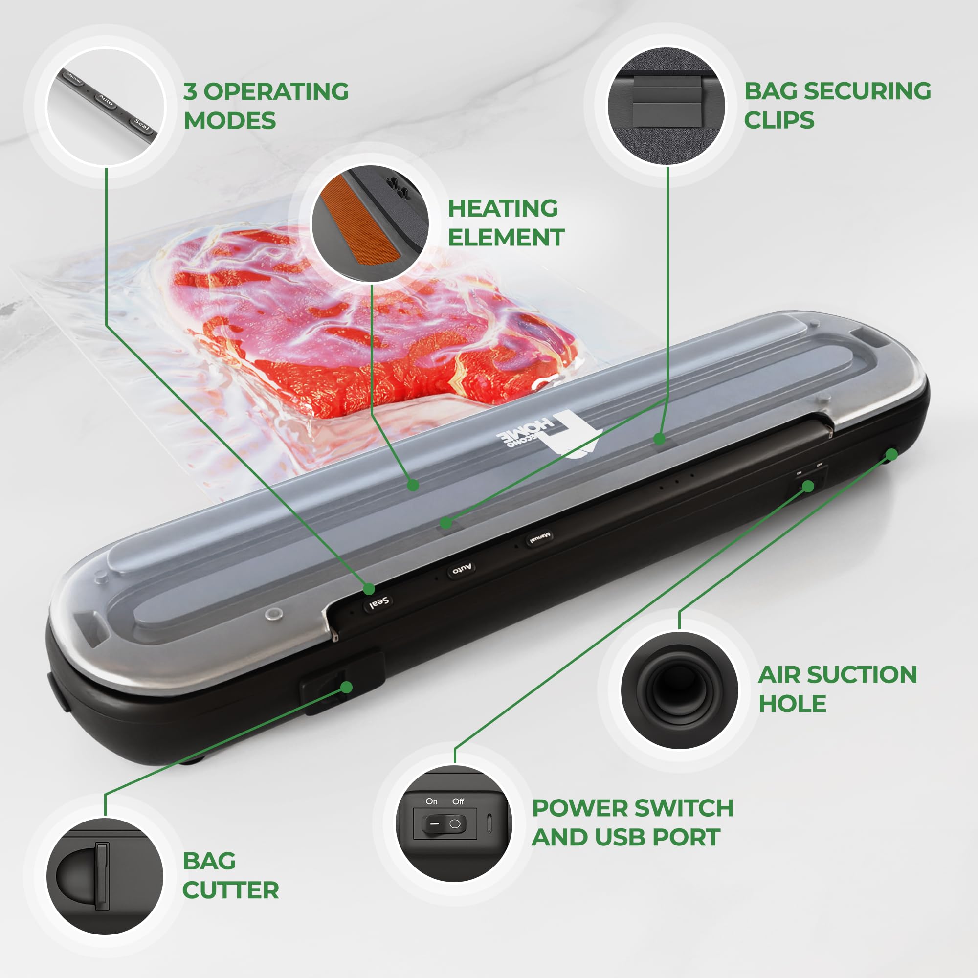 EconoHome Cordless Food Vacuum Sealer Machine - Rechargeable & Portable Sous Vide Vacuum Sealer with Built-In Cutter - Seals in 10 Seconds - 11.8" Width with 3 Sealing Modes & 1 Bag Roll 77" x 11"