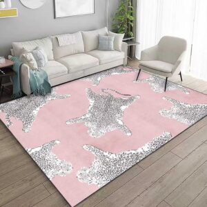 Qmkmyy Simple Fashion Leopard Area Rug 6'x9' for Living Room Tiger Pattern Pink Bedside Rugs Low Pile Lightweight Entryway Mats