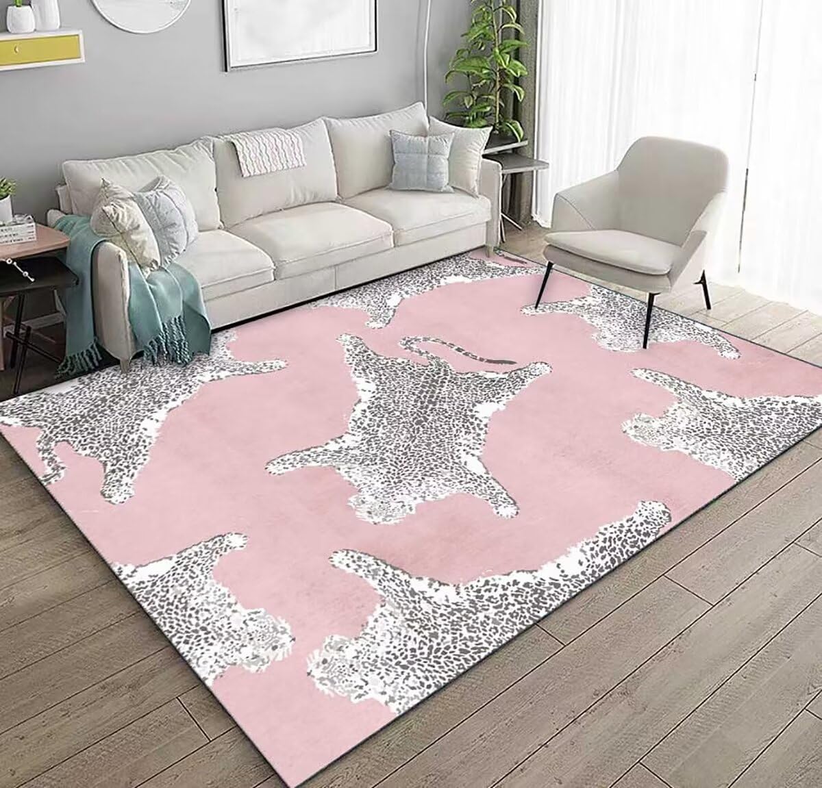 Qmkmyy Simple Fashion Leopard Area Rug 6'x9' for Living Room Tiger Pattern Pink Bedside Rugs Low Pile Lightweight Entryway Mats