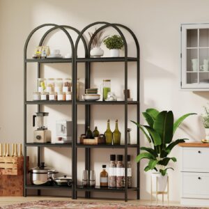 Kogven Bookshelf Arched Bookcase, Industrial 4-Tier Open Book Shelves with Metal Frame, 72" Tall Freestanding Storage Display Rack for Home Office, Living Room (Black, 4 Tier Arched)