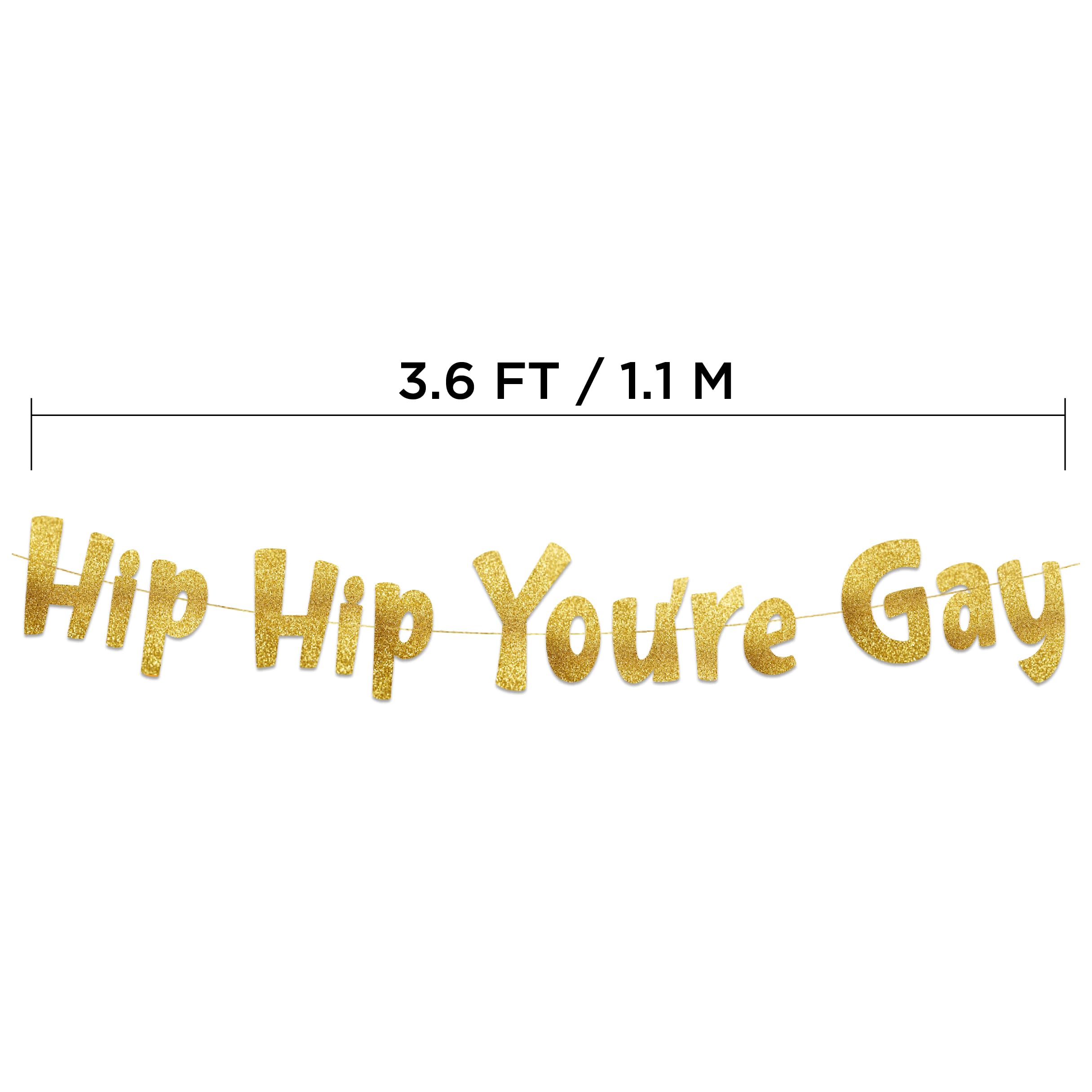 Hip Hip You're Gay Gold Glitter Banner - enGayged Banner – LGBTQ decorations for Bride and Groom – Pride – Gay Wedding - Coming Out Party