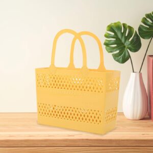 Qianly Shower Caddy Basket Shower Caddy Tote with Handles Storage Tote Drainage Shower Organizer Box for Beach Dorm Bathroom Pantry, Yellow