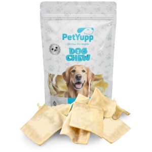 petyupp water buffalo cheek chips (3" x 3") dog chews - 8 oz - natural dog treats - for small, medium & large dog, high-protein, low-fat & easy digest dog treats, promotes dental health - no additives