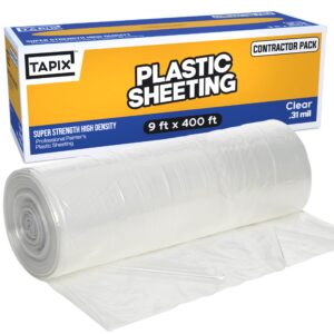 plastic sheeting (9' x 400') long - high density painters plastic sheeting roll in box with dispense hole for easy paint plastic covering