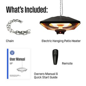 Westinghouse Outdoor Ceiling Patio Heater, Water Resistant, Adjustable Heat Output Up to 1500W, Auto Shut Off Overheat Protection, Hanging Infrared Heater for Patio Cover, Gazebo, Pergola, & More