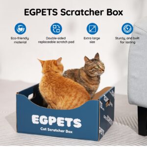 Cardboard Cat Scratcher Box with Extra-Large Double-Sided Scratching Board, Refillable and Sturdy, Ideal for Hiding, Scratching and Sleeping, Easy to Clean and Assemble, EGPETS Cat Scratching Box Blue