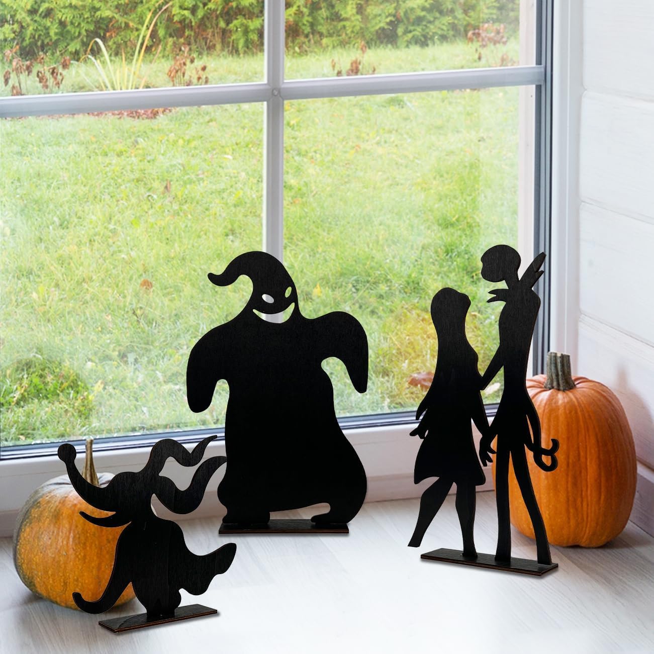 Halloween Night Before Christmas Wooden Table Centerpieces, Jack and Sally Black Table Top for Home Party Decorations, Jack Skellington Table Toppers Wooden Signs for Halloween Party Supplies