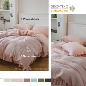 The Bed Linen, Linen Duvet Cover in Blush Pink, Ruffle Linen Comforter Cover, Queen King Linen Bedding Set Ruffled Bedding Set Washed Linen Fabric Duvet Cover Set Uo Bedding (Full 80X90)