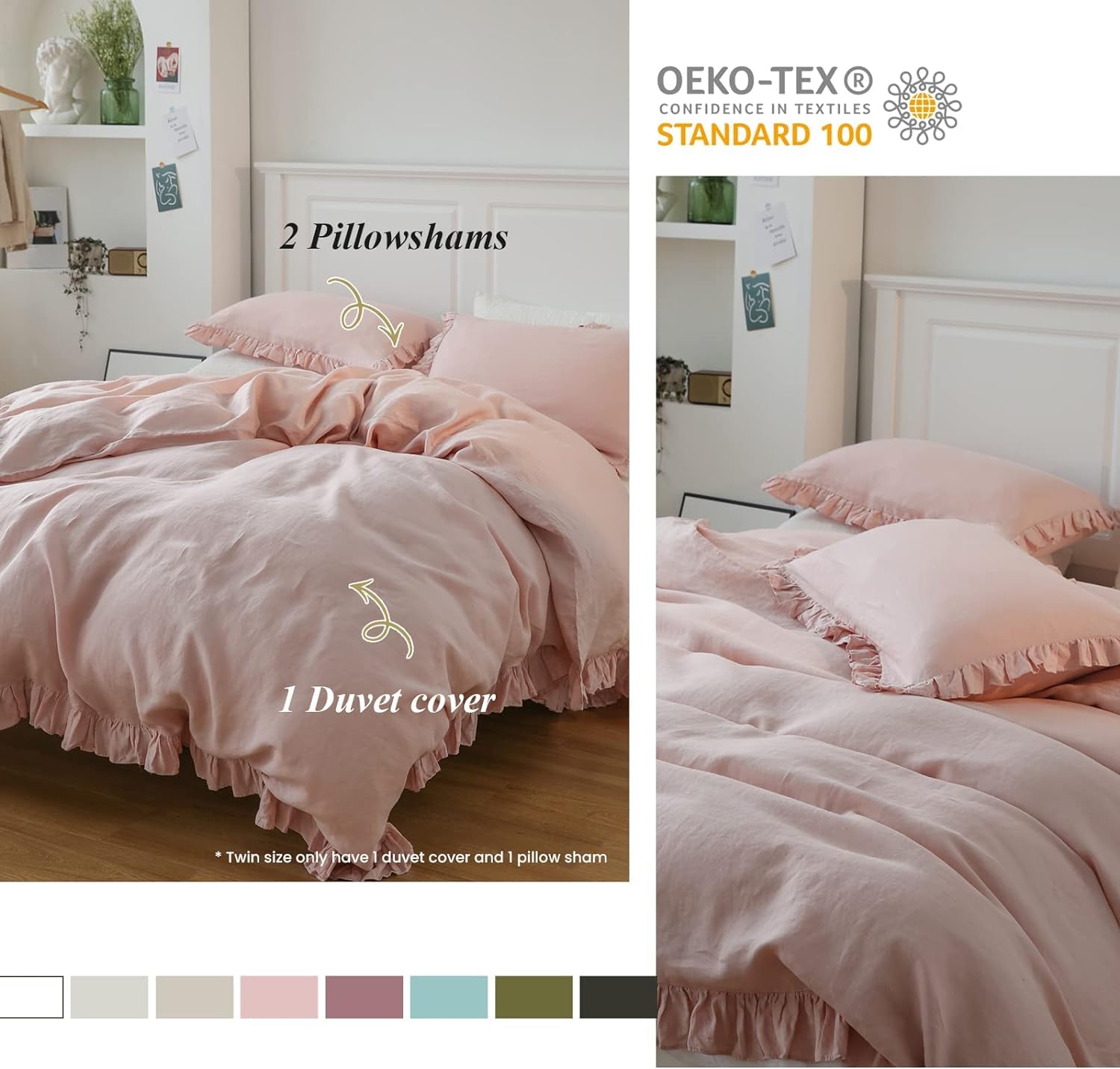 The Bed Linen, Linen Duvet Cover in Blush Pink, Ruffle Linen Comforter Cover, Queen King Linen Bedding Set Ruffled Bedding Set Washed Linen Fabric Duvet Cover Set Uo Bedding (Full 80X90)