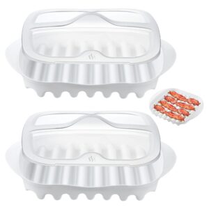 feekoon 2 pcs microwave bacon cooker with cover, microwave bacon tray with lid, no more splattering, keeps microwave clean, microwave bacon maker, drain tray design less fat, dishwasher safe(white)